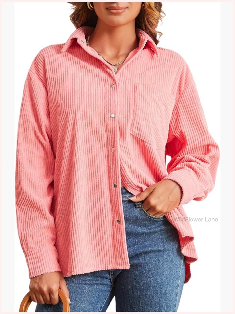 Women's Corduroy Long Sleeve Button Down Shirt Mock Neck